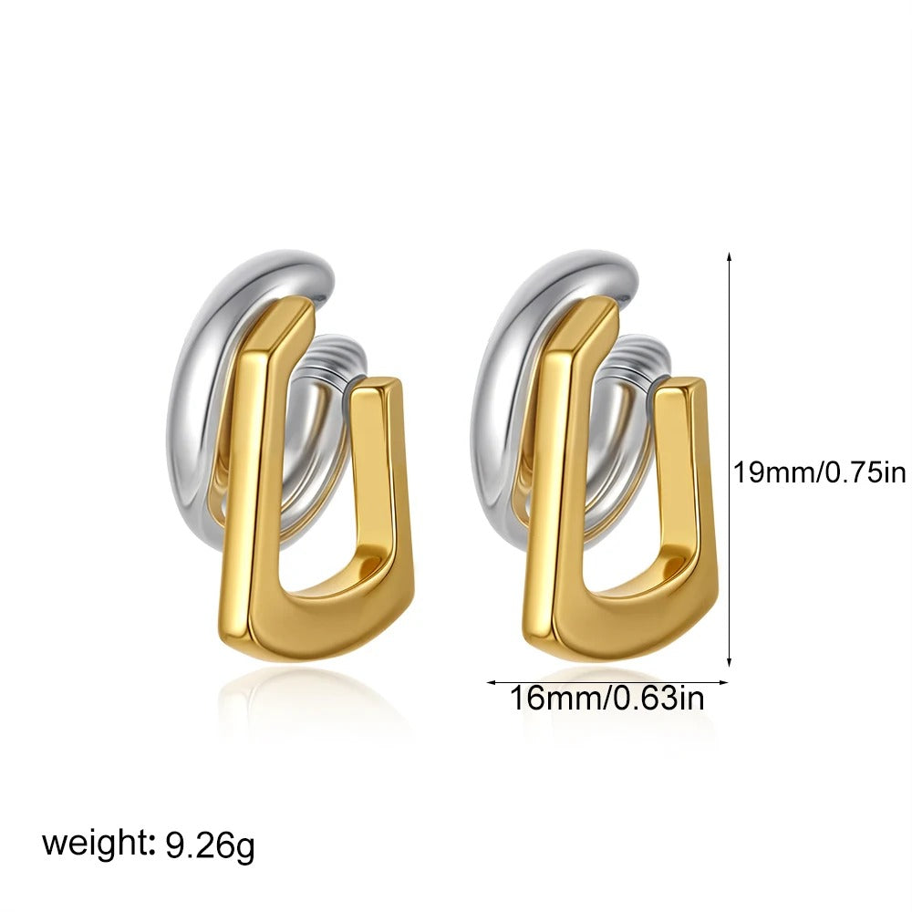 Geometric Gold & Silver Stainless Steel Ear Cuff – No Piercing Clip-On Square & Round Design Earring for Women & Men